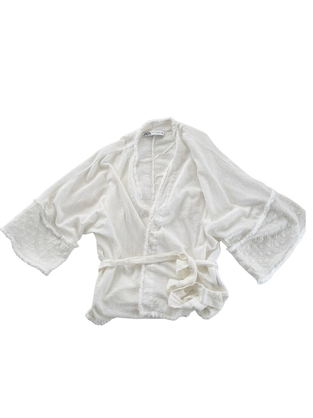 Zara Ivory Kimono Wide Sleeve Airy Wrap Shirt XS-S